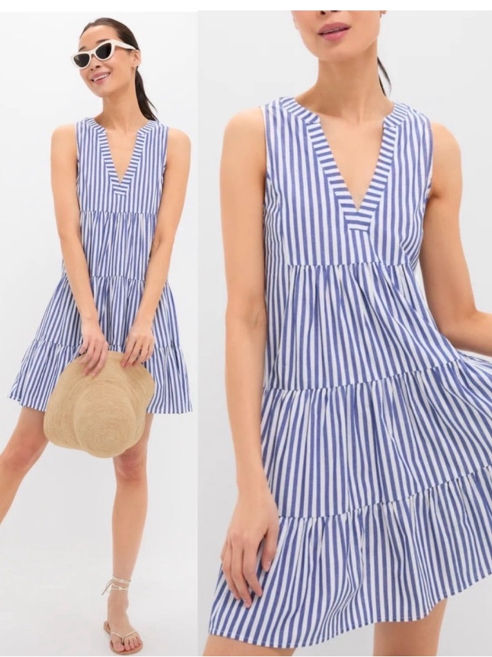 Tuckernuck Blue and White Striped Sleeveless Tiered Mini Dress